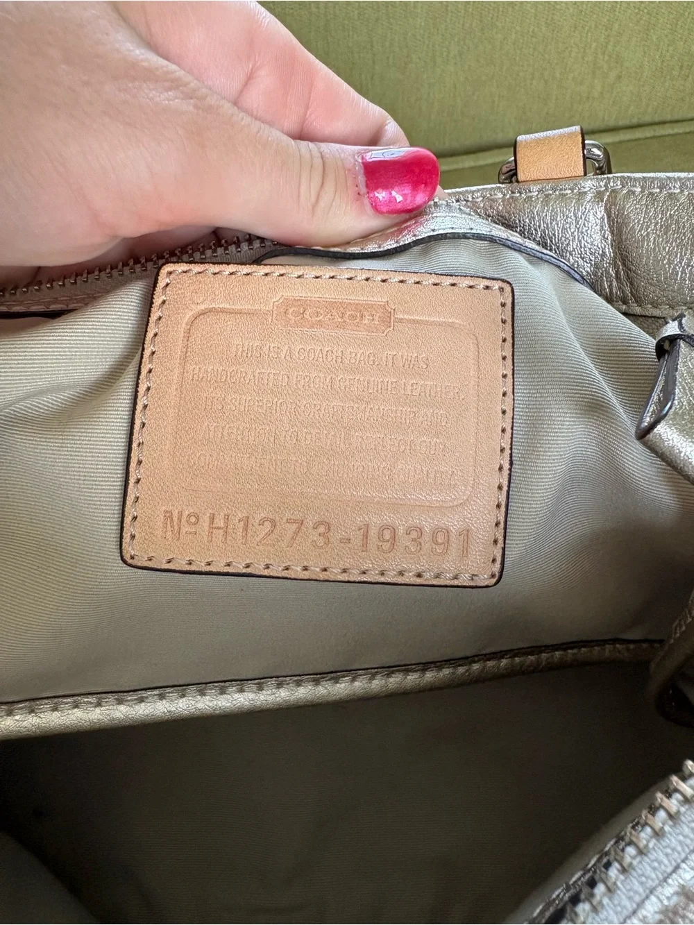 Coach Metallic Silver Leather Shoulder Tote with Tan Handles